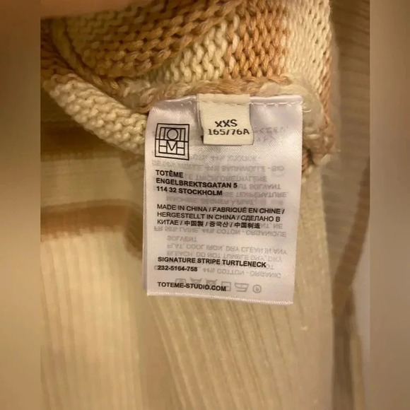 Toteme Signature Stripe Wool Turtleneck Sweater Light Beige Size XXS - Picture 7 of 10